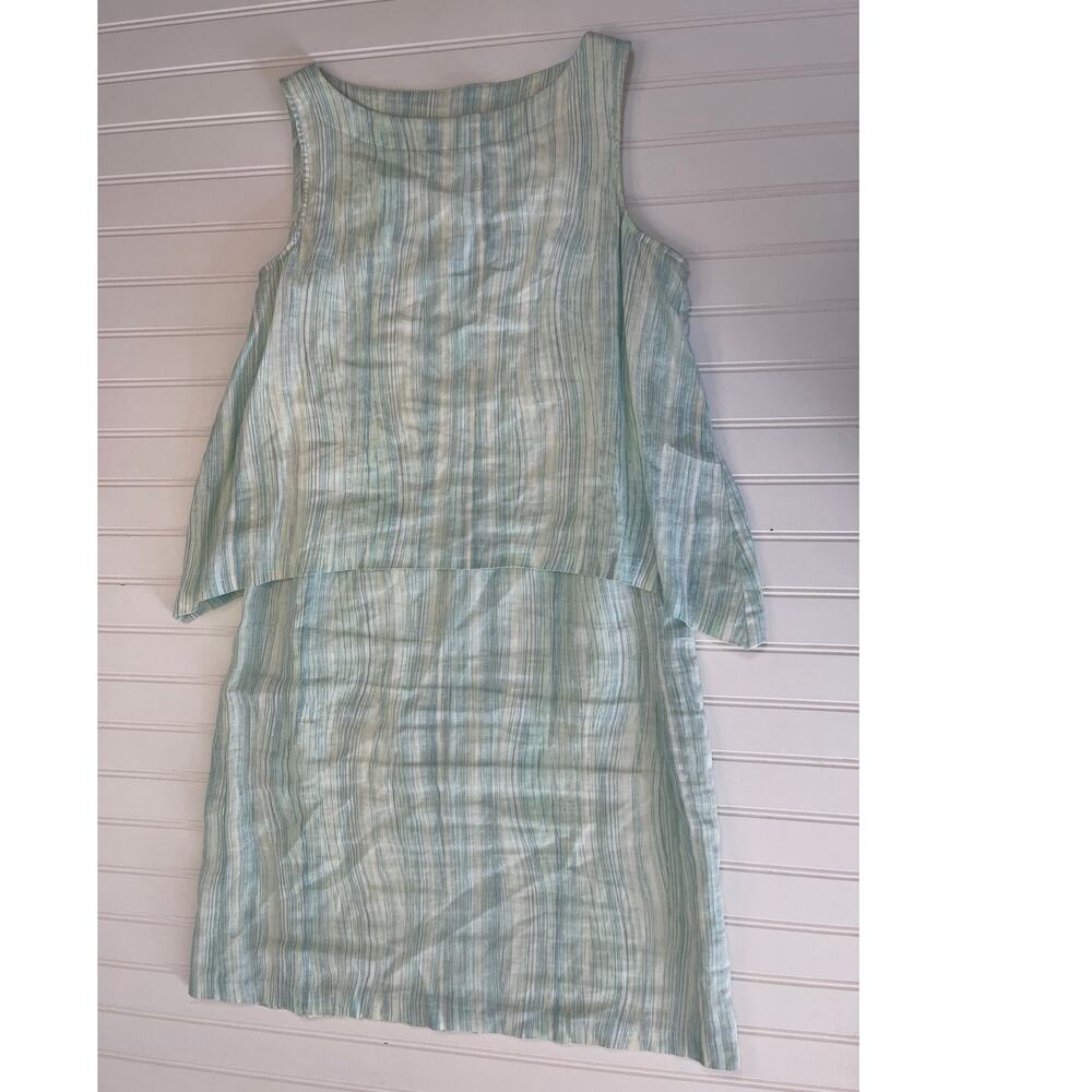 J.Jill‎ PureJill Linen Shift Dress Pastel Green Striped Sleeveless Women's XS